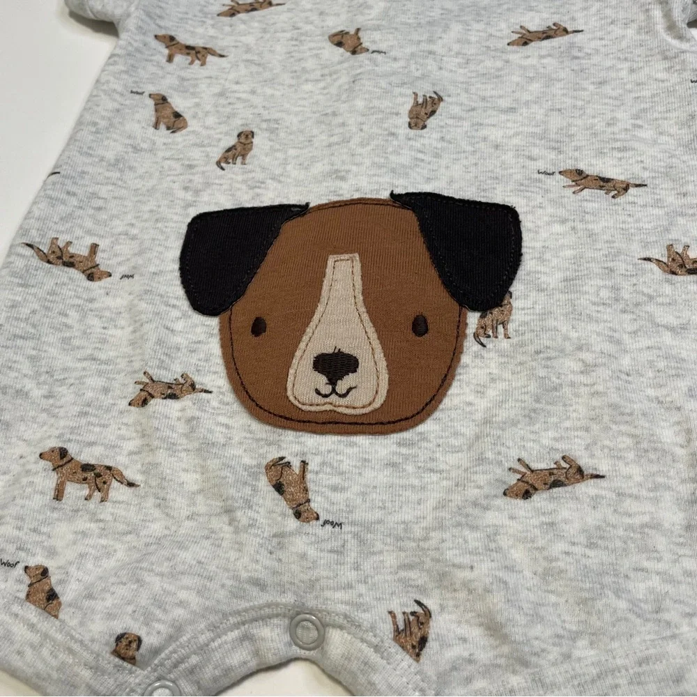 Carter's Baby Boy Puppy Dog Print Romper Gray Short Sleeve One-Piece 3M